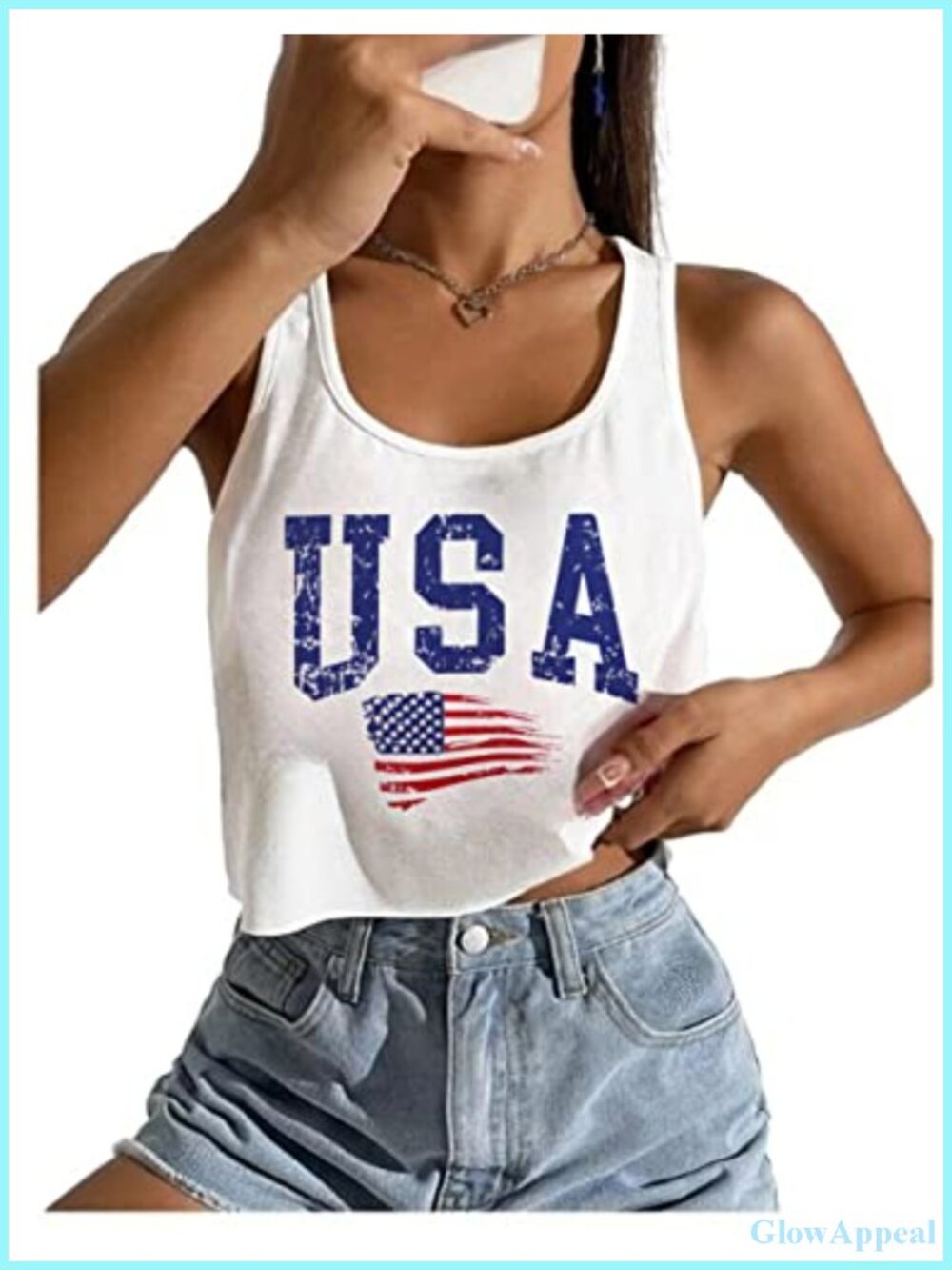 American Flag Crop Tank Top Patriotic Sleeveless Summer Tee